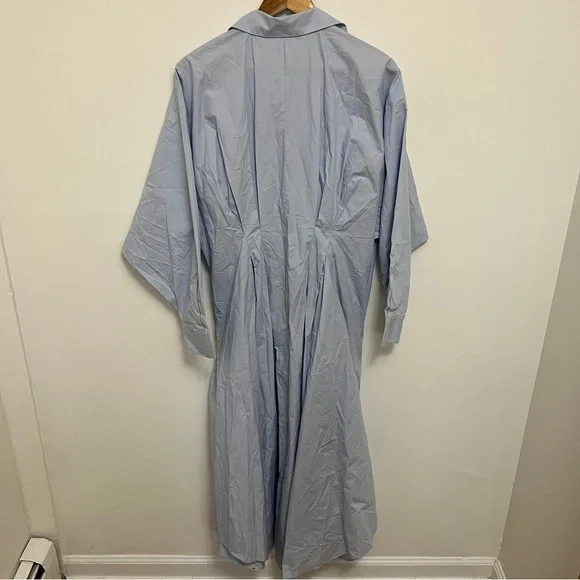 By Anthropologie Pleated Buckle Midi Shirt Dress Size 16W Blue - Picture 5 of 9